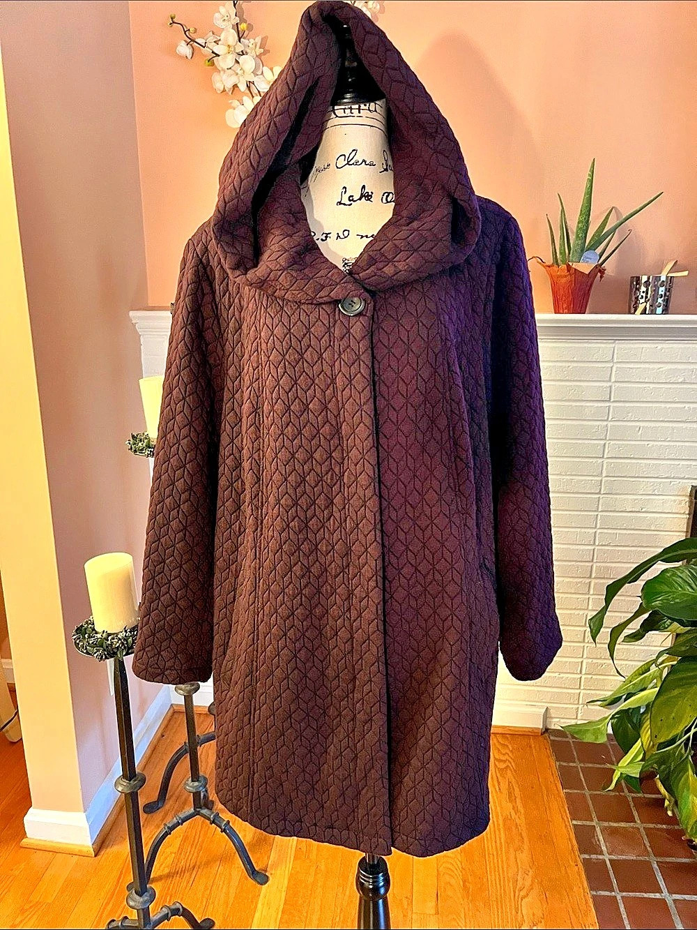 Gallery Quilted Hooded Coat in Brown Size 2X